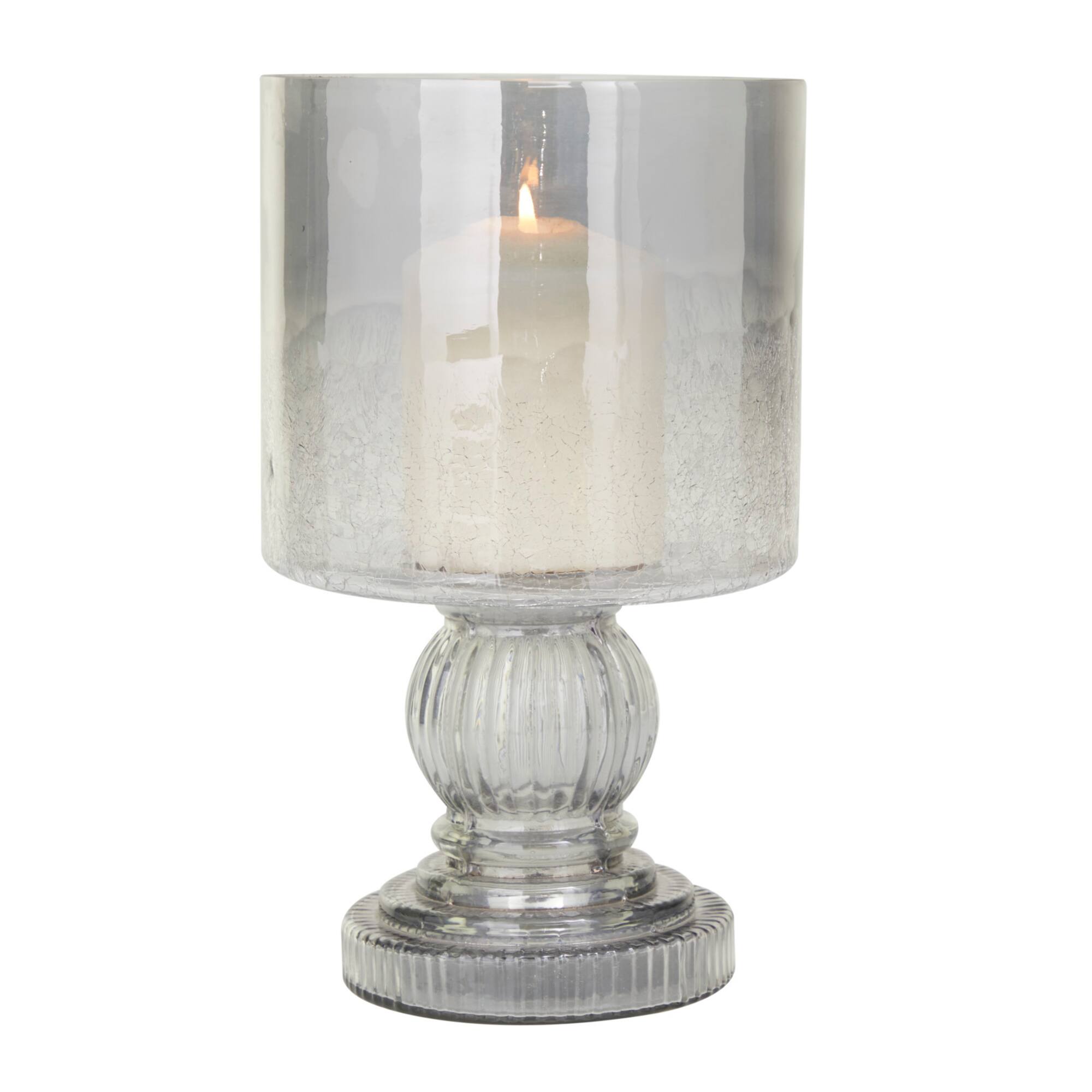 Black Glass Traditional Candle Holder, 10" x 6" x 6"